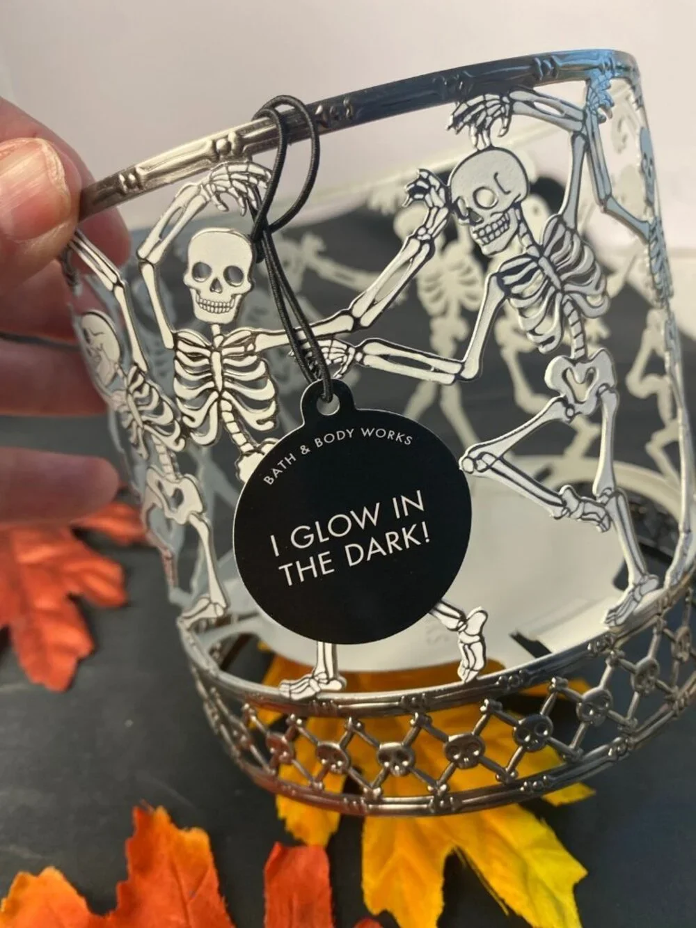 Halloween Skeleton Glow In The Dark 3 Wick Candle Holder New In Box